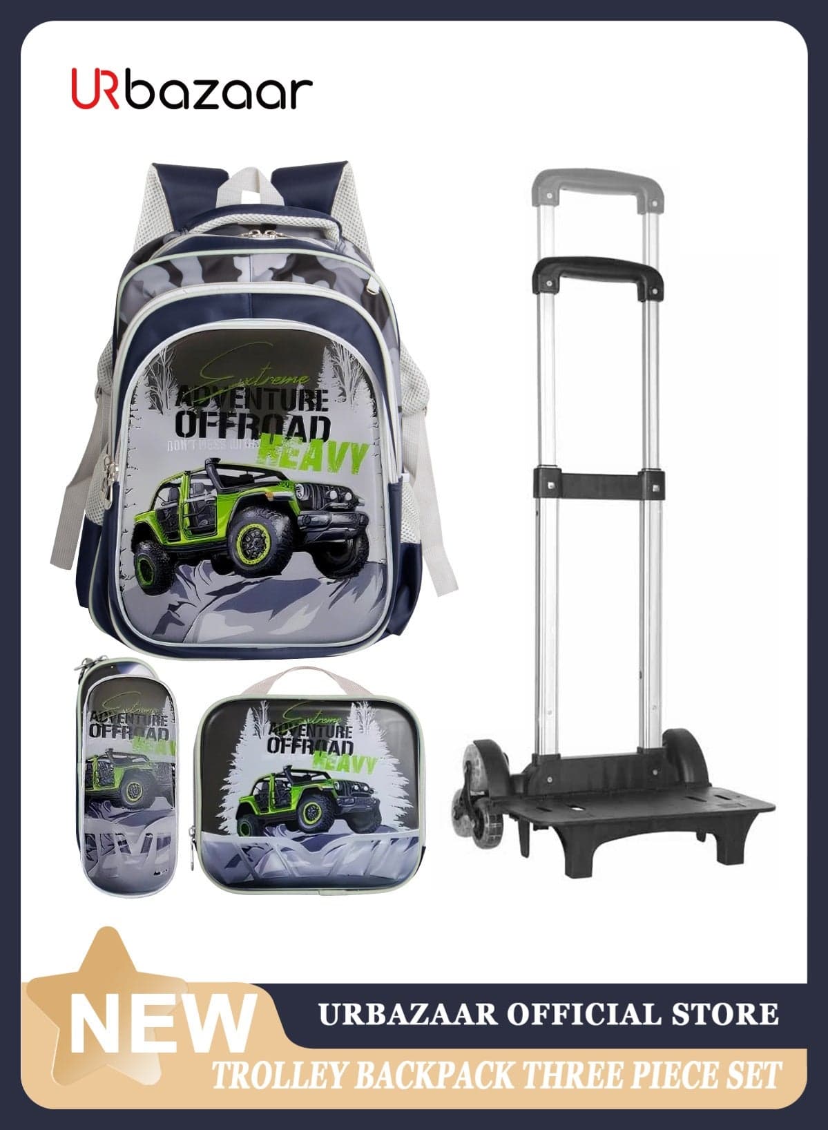 Children School Bag Student Backpack with Reflective Strip Design & Padded Adjustable Shoulder Strap Large volume Waterproof Bookbag and for 3-10 Year Boys Girls Elementary Kindergarten(Off-Road Vehicles)