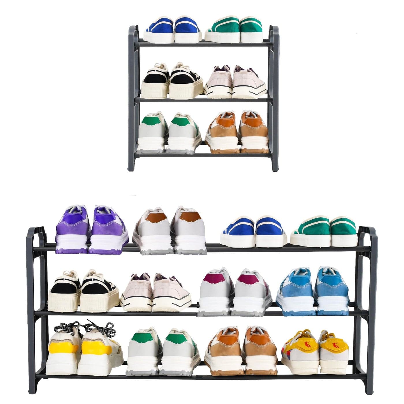 Happhom 3Tier Expandable Shoe Organizer Space Saver Shoe Shelf with Smart Design for Closet Entryway and Small Spaces Dark Grey CSR01