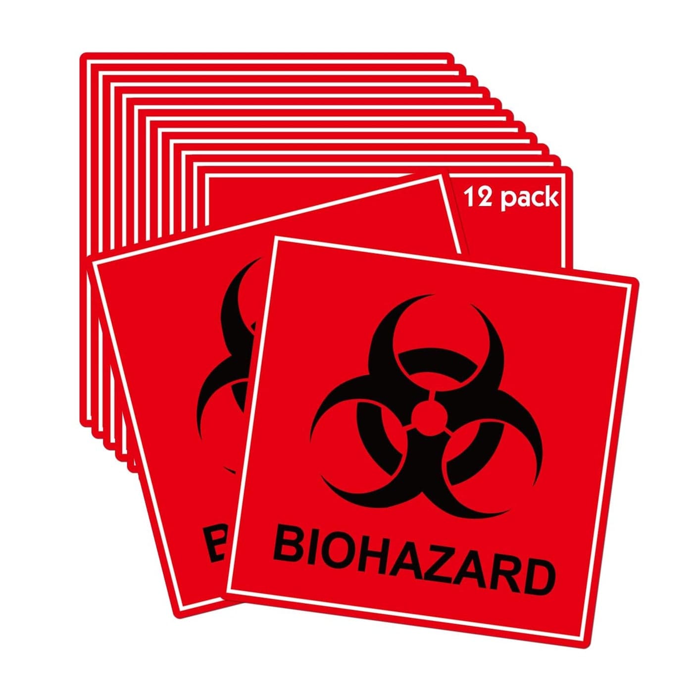 12 Pack Biohazard Stickers Sign Biohazard Warning Labels 4Inch Universal Biohazard Symbol Vinyl Waterproof Hazardous Materials Warning Stickers for Labs Hospitals and Industrial Use