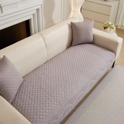HOMETHREADS Premium Cotton Sofa Cover Mat with PVC Backing for Non-Slip Comfort (Grey, 3 Seater | 70x180cm)