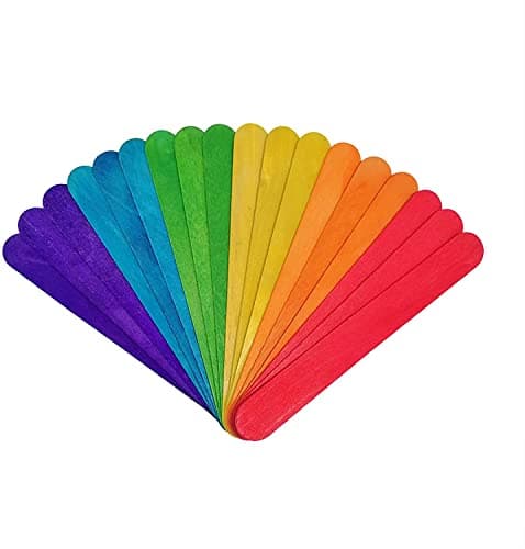 KTOJOY 6” 100 Pcs Colored Jumbo Wooden Craft Sticks Wooden Popsicle Colored Craft Sticks Stick 3/4”Wide Treat Sticks Ice Pop Sticks for DIY Crafts,Home Art Projects, Classroom Art Supplies