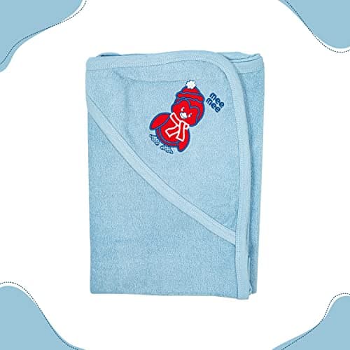 Mee Mee Bamboo Cotton Premium Baby Washcloth - Washable, Reusable, Quick Absorbent, Extra Soft Face Towels for Kids & Newborns, with Hood - Pack of 1, Blue 80X80 CM