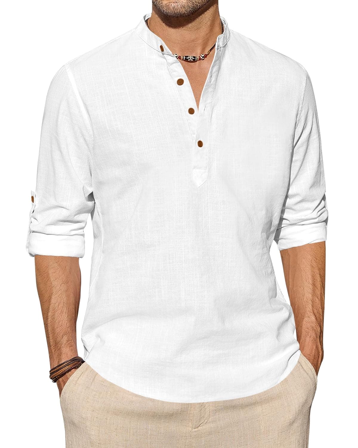 Fifth U Men's Kurta || Chinese Collar Long Sleeves || Straight Hip Length Kurtas || Short Kurta for Men || for Festival || Function || Occasion Wear Fancy Kurta for || Best Gifts for Mens White