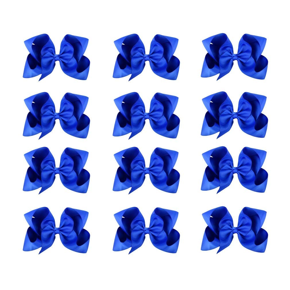 DEEKA 12 PCS 6 Big Handmade Grosgrain Ribbon Hair Bow Alligator Clips Hair Accessories for Little Teen Toddler Girls Roayl Blue