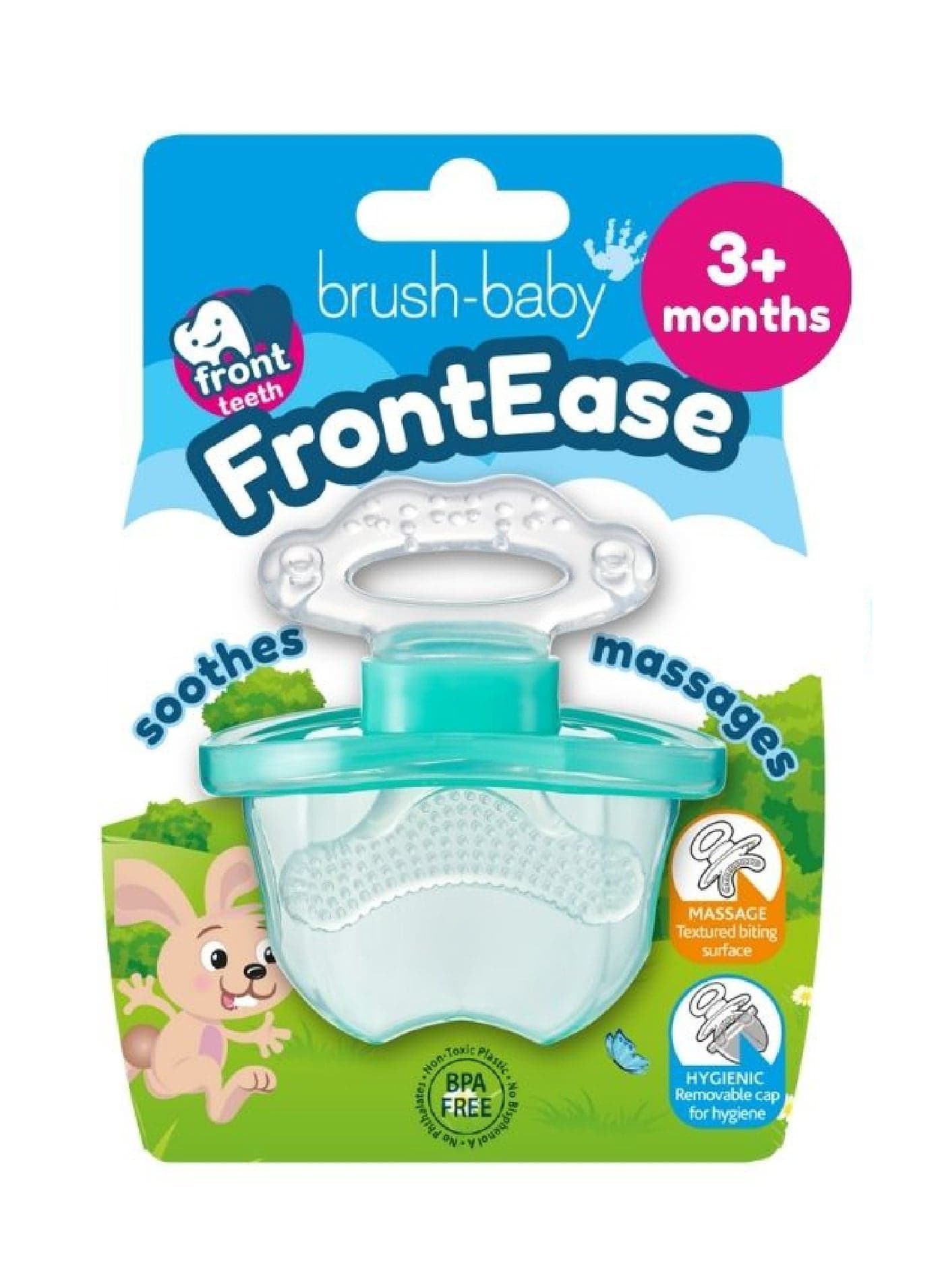 Brush-Baby Fun Baby Teether | BPA Free | Dishwasher Safe | Removable Hygienic Cap | 0–3 Months