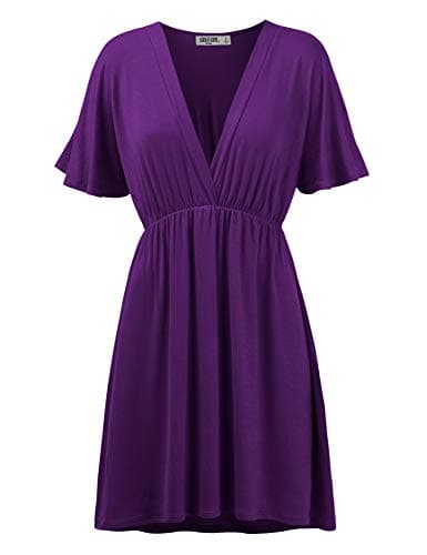 Lock and Love LL WDR 1338 Womens Short Sleeve Kimono Style Deep V-Neck Casual Summer Dress S-3XL Plus Size XL Dark_Purple