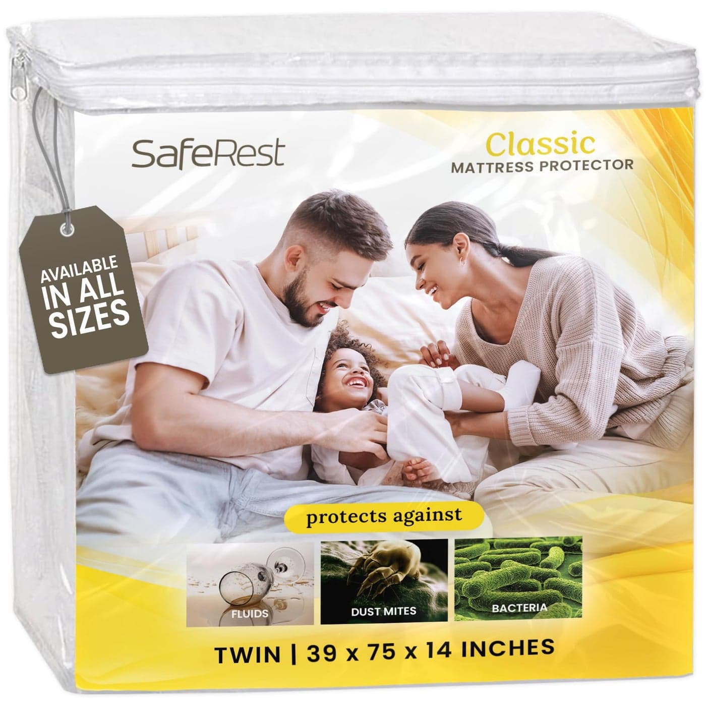 SafeRest Waterproof Mattress Protector Twin Size Absorbent Breathable Soft Fitted Bed Cover with 18 Deep Stretchable Pockets Machine Washable Twin Mattress Cover