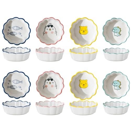 OLWICK Household Small Ceramic Bowl Set | Creative Tableware Dipping Bowls | For Soy Sauce, Vinegar, Chutney, Sushi, Ketchup, Paste Jam | Random, Set Of 4 (Bowl-L, Set Of 8), 100 ml,Multicolor