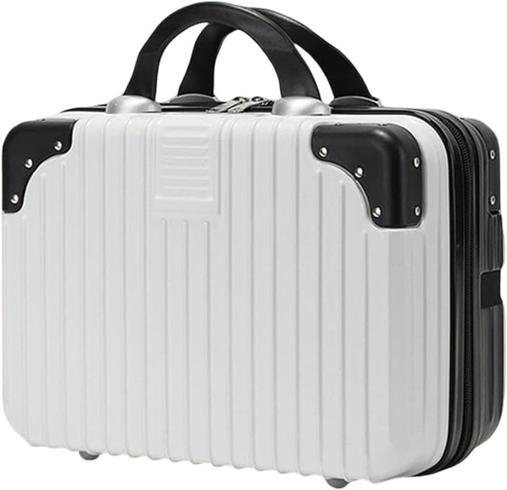 TAKSH Enterprise Portable Hard Shell Cosmetic Travel Case Small Travel Hand Luggage with Elastic Band Mini ABS Carrying Makeup Case Suitcase B BlackWhite