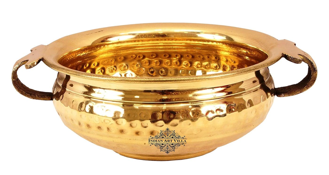 INDIAN ART VILLA Pure Brass Hammered Design Urli Decorative Bowl, Home Décor & Festive Item, Diameter- 6" inches, 900 ML