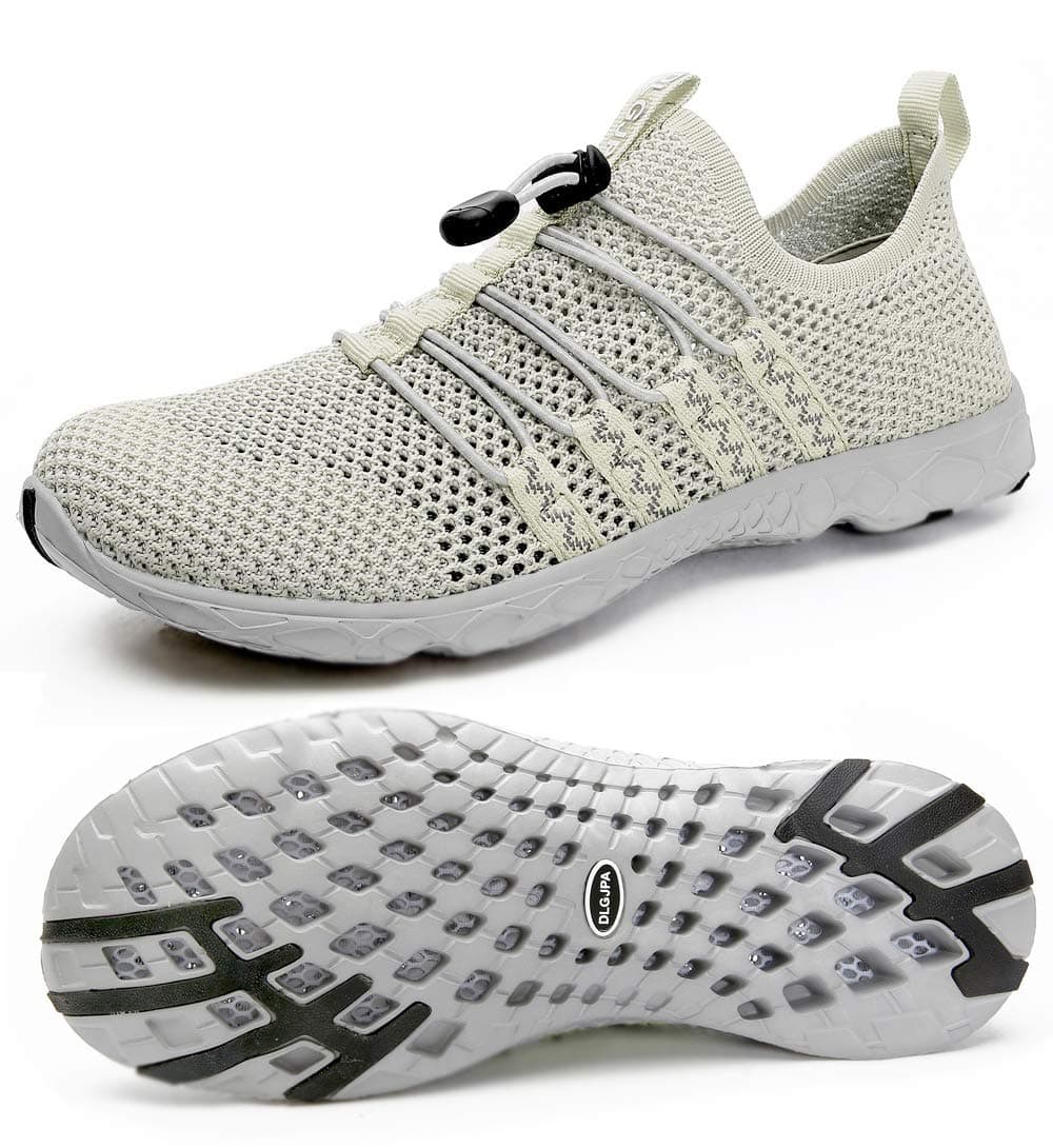 DLGJPA Men's Quick Drying Water Shoes for Beach or Water Sports Lightweight Slip On Walking Shoes Apricot 10