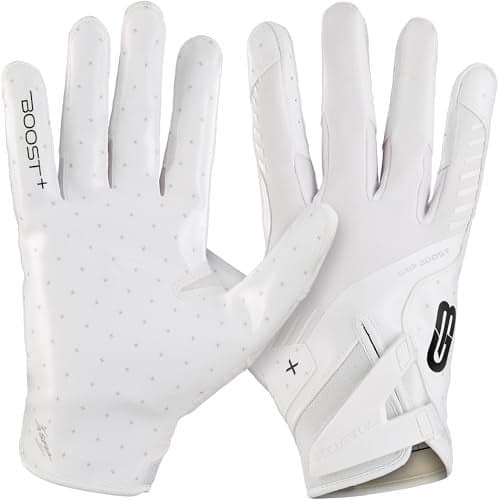 Grip Boost Football Gloves Solid Stealth 60 Boost Plus Sticky Technology Adult and Youth Football Gloves for Wide Receiver Mens and Boys Sizes Solid White Medium