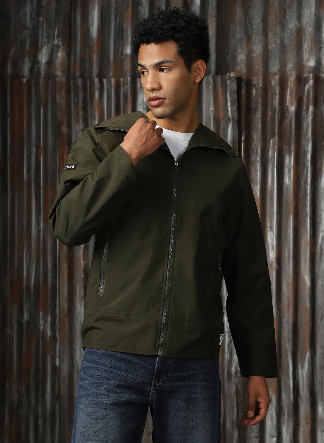 Men's Dark Olive 100% Polyester Printed Jacket