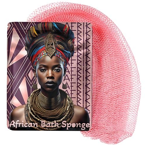 African Net Sponge, Premium Authentic Exfoliating Body Scrubber, Extra Long Stretch Bath Sponge for Shower, Deep Exfoliating Washcloth for Smooth Skin, 1 Pack (Rose Gold)
