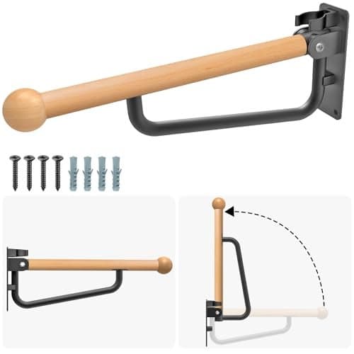 Dolibest 24 Inch Toilet Safety Bar, Foldable Toilet Grab Bar, Wall Mounted Wooden Handicap Grab Bar for Bathroom. Non-Slip and Waterproof Comfty Grip Bar for Disabled Elderly Pregnant, 1PCS