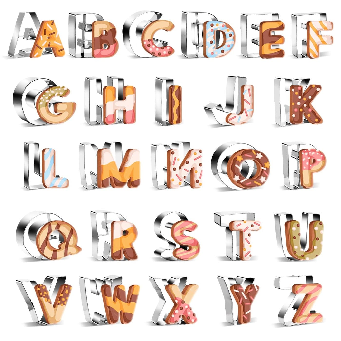 Realand 26Pcs Large 65cm Alphabet Letter Cookie Cutters Shapes Stainless Steel ABC Cookie Cutters Set Metal Fondant Biscuit Tools for Christmas Birthday Holiday