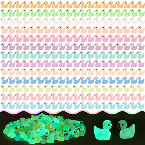 GADIEDIE 130pcs Luminous Mini Resin DucksGlow in The Dark Tiny Duck for Home Hide Prank Game Dollhouse Decor Aquarium Potted Miniature Landscape DIY Ornament