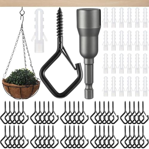 LEIFIDE 150 Pcs Heavy Duty Ceiling Hooks for Hanging Plants Screw in Hooks with Safety Buckle for Outdoor String Light Metal Plant Hook for Bird Feeder Wind Chimes Patio Garden Decor