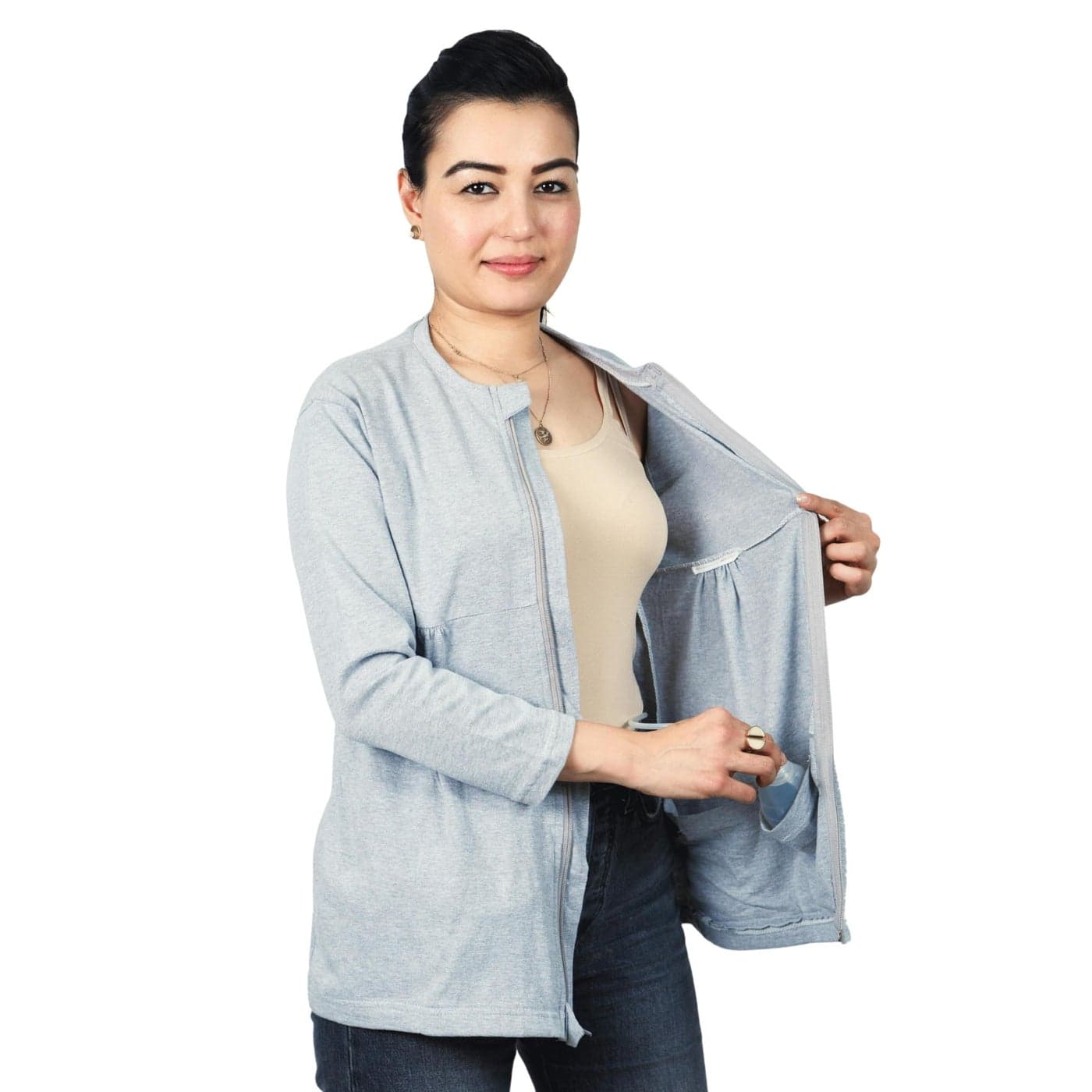 Inspired Comforts Mastectomy Recovery Shirt with Drain Pockets Drainage Tube Fasteners Grey L