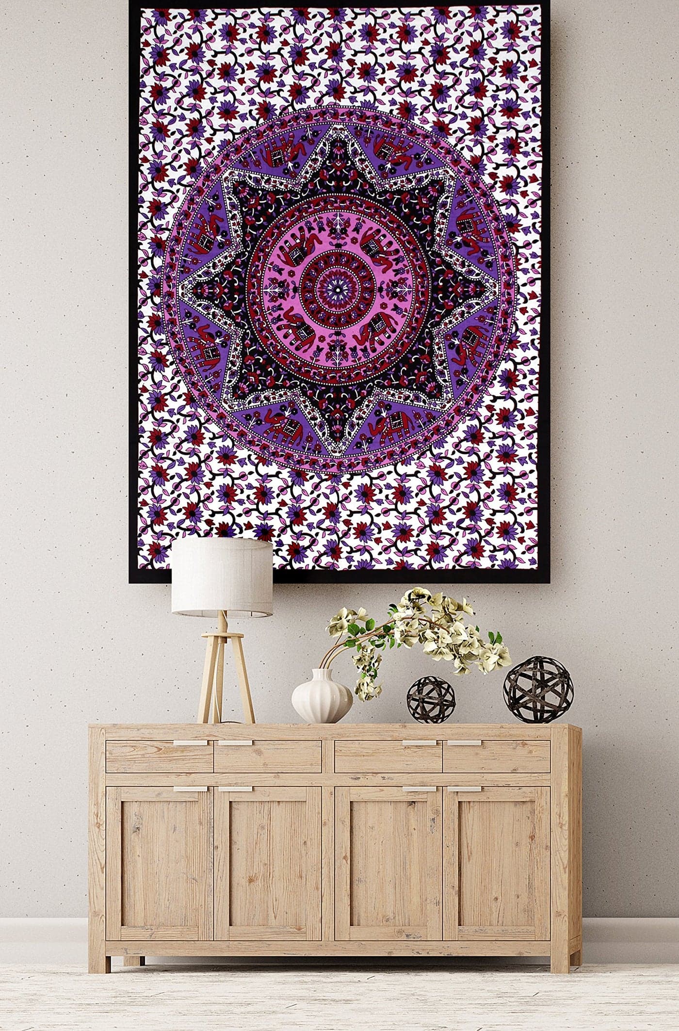 Elephant Mandala Printed Wall Decorative Hanging Small Tapestry Turquoise Cotton Poster Wall Decor Wall Hanging by Handicraft-Palace
