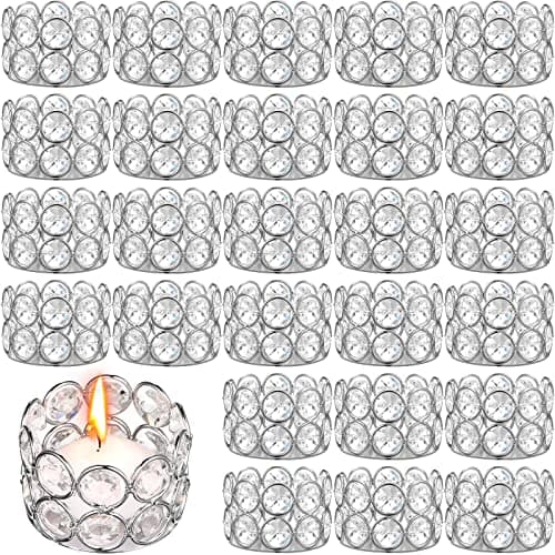 Potchen 30 Pieces Tealight Candle Holders Votive Candle Holder Stand Diamonds for Table FavorsSilver