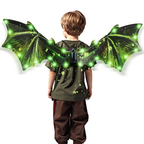 Toddler Electric Dragon Wings Kids Dinosaur Costume Wings with LED Light Music Halloween Dino DressUp Costumes for Boys Girls Green Dinosaur toys for Kids as Christmas Birthday Party Gifts