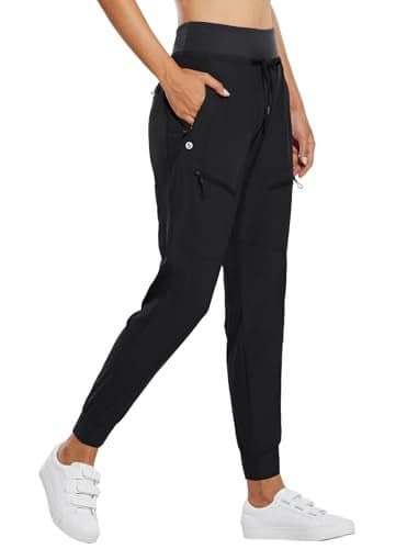 baleaf Women's Joggers 28'' Lightweight Hiking Pants High Waist 5 Zipper Pockets Quick Dry Travel Athletic UPF50+ Black M