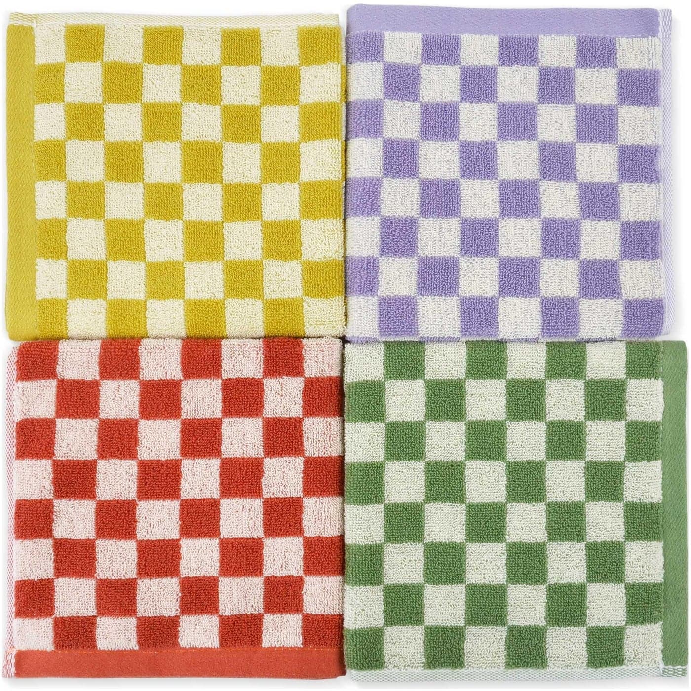 Wash Cloths for Showering Cotton Checkered 4 Pack 4 Colors Cotton Washcloths for Face Body 13 x 13 Inches Daily Cleansing Kitchen Towels