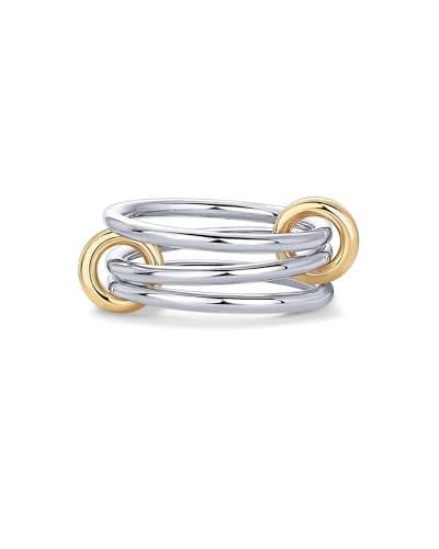 PAVOI 14K Gold Plated Interlocked Stackable Rings for Women - Two-Toned Statement Multi Ring Stack - Mixed Metals Stacking Bands - Size 8, Rhodium Plated