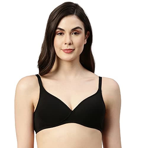Enamor A039 Perfect Coverage Supima Cotton T-Shirt Bra- Padded, Wirefree & Medium Coverage Black