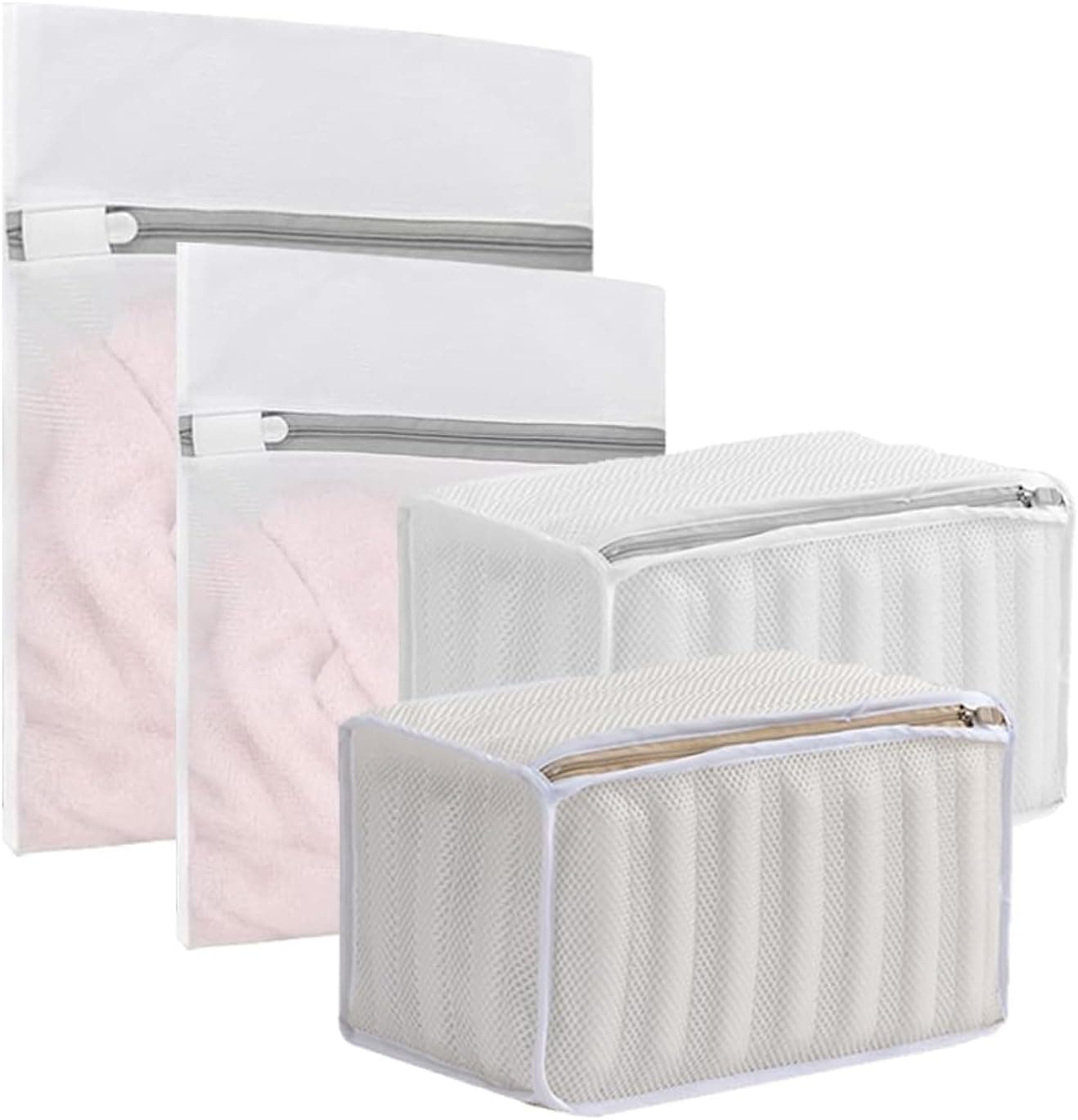 Mesh Laundry Bags, 2Pcs Shoes Wash Bags with 2Pcs Mesh Laundry Bags for Washing Machine, Sneaker Washing Machine Bag, Mesh Laundry Bags for Washing Machine