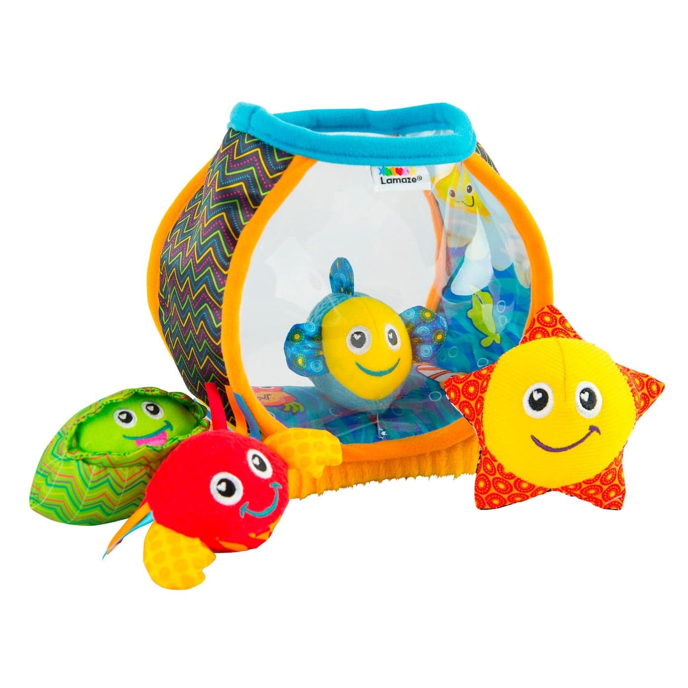LAMAZE My First Fishbowl Toy Capture Babys Curiosity with Sea Creatures to Rattle Squeak and Collect with Colorful Patterns Interesting Textures and Unique Sounds 6 Months and Older