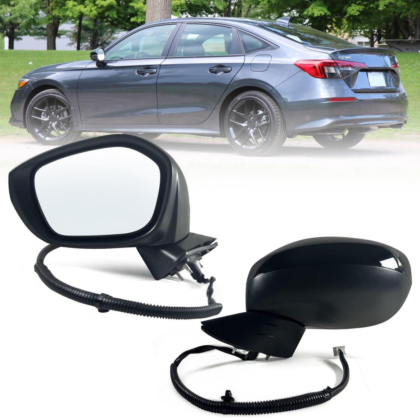Lqito Left Driver side Mirror Fits 2022 2023 2024 2025 HONDA CIVIC SedanHatchback With Power Glass Manual Folding Match to Crystal Black Pearl Replace HO1320350 3 Pins
