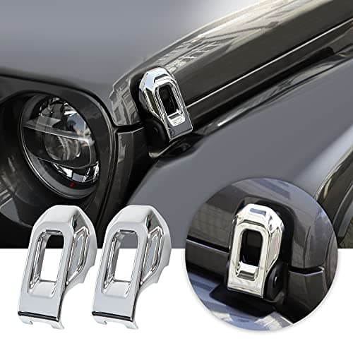 Voodonala for Jeep JL ABS Hood Latches Engine Buckle Bonnet Fastener Engine Cover Decor Trim Protction Cover for 2018-2025+ Jeep Wrangler JL JLU Gladiator JT Exterior Accessorie ABS Chrome 2pcs
