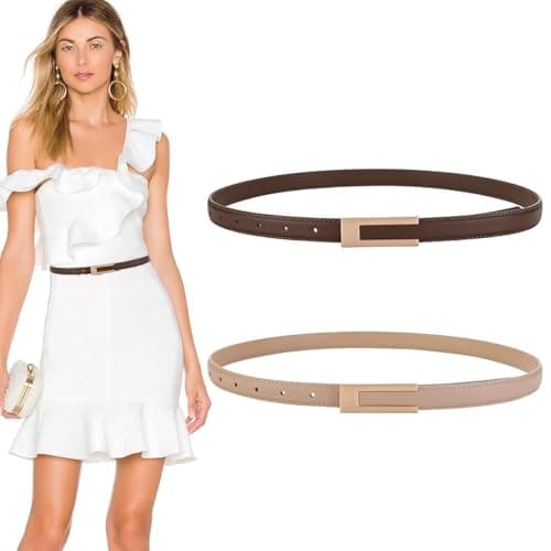 PALAY® Waist Belt for Women Dresses, 2Pcs PU Ladies Belt for Women Jeans, Minimalism Woman Slim Belt for Casual Blazer, Formal Suit, Gown, Evening Dress, Trousers (Interlock Buckle)