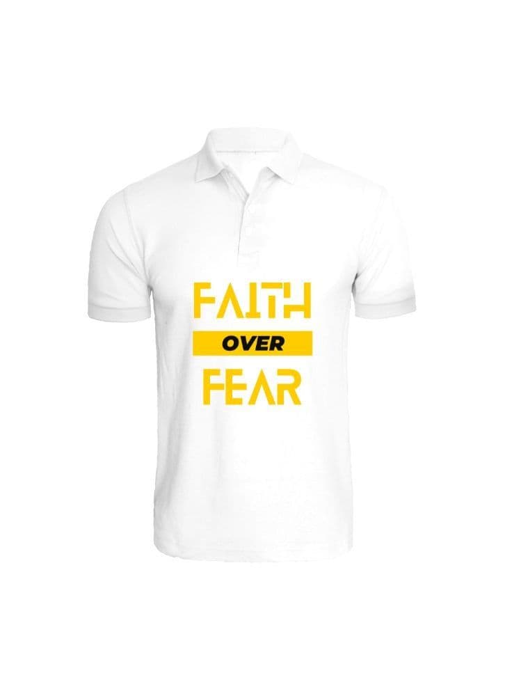 Ramadan Printed White Tshirt-Faith Over Fear-Cotton-Small-Unisex Polo Neck Tshirt-220 GSM