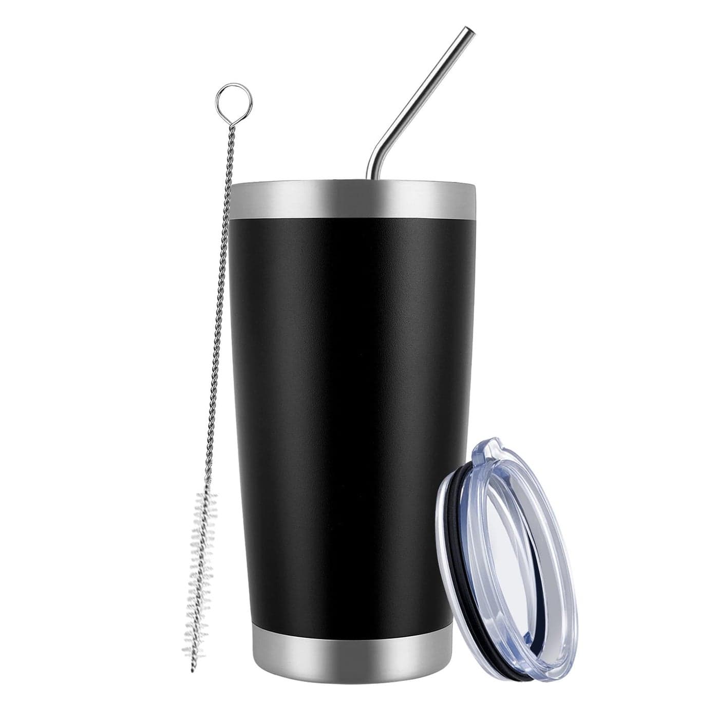 MEWAY 20oz Tumbler Cup Double Wall Vacuum Insulated Travel Mug Bulk Stainless Steel Tumblers with Lid and Straw Durable Powder Coated Coffee Cups for Cold Hot Drinks Black 1