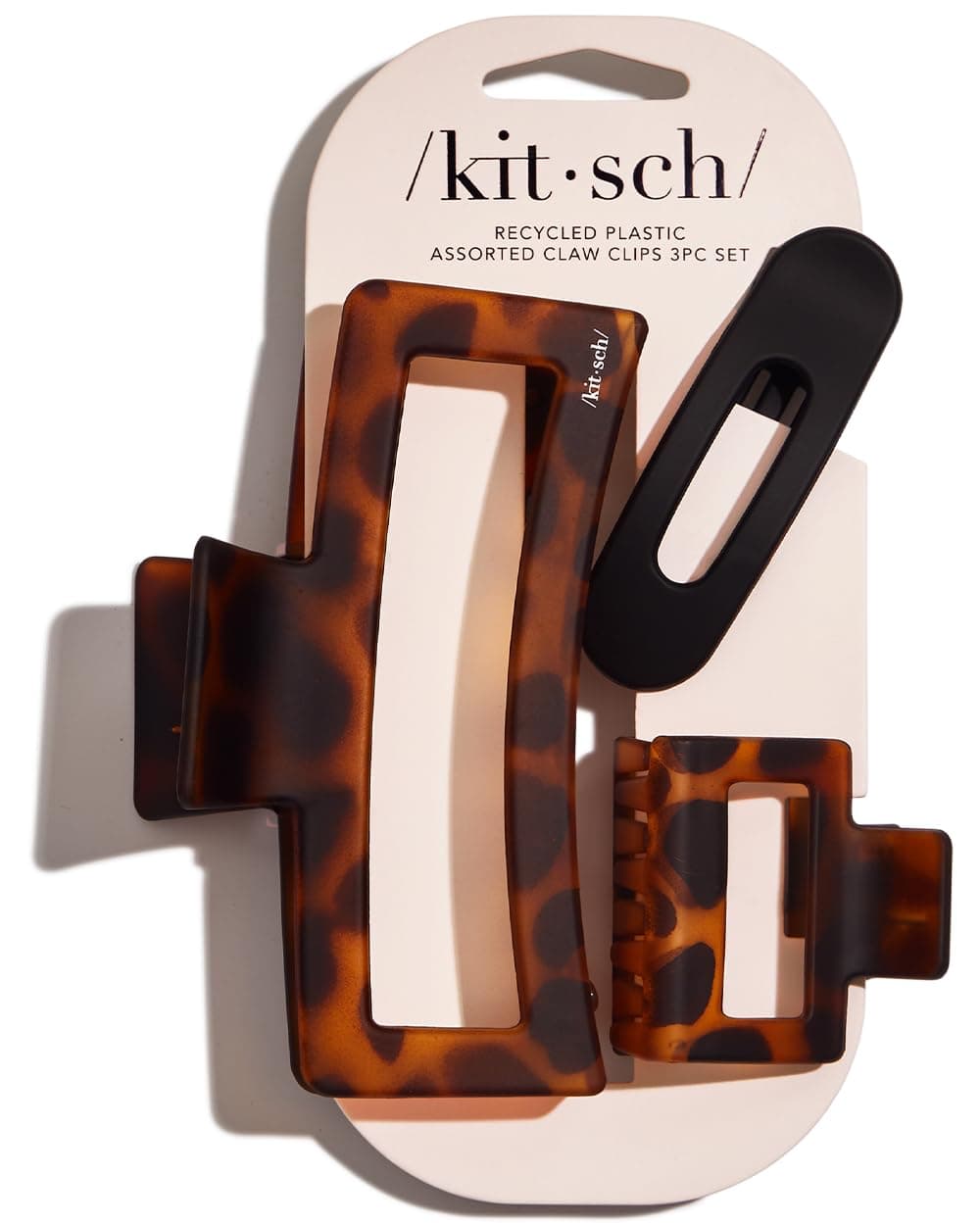 Kitsch Assorted Hair Claw Clips for Women Recycled Plastic Large Claw Clips Medium Rectangle Claw Clips Small Open Shaped Flat Lay Hair Clip 3 Pcs Black Tortoise