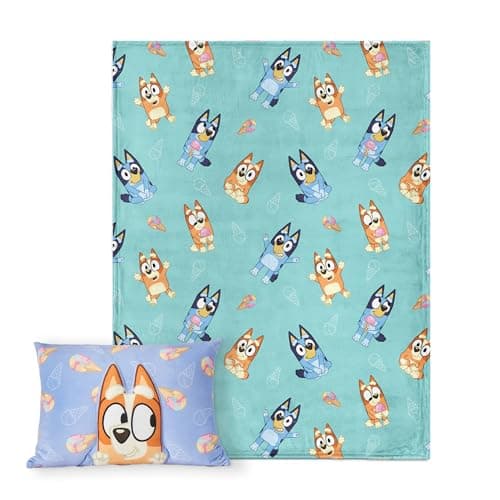 Northwest Bluey Bingo Joy Silk Touch Throw Blanket 50 x 60 Inches with Plush Pocket Pillow 14 x 20 Inches - Comfy & Cozy Blanket & Pillow Set for Boys and Girls