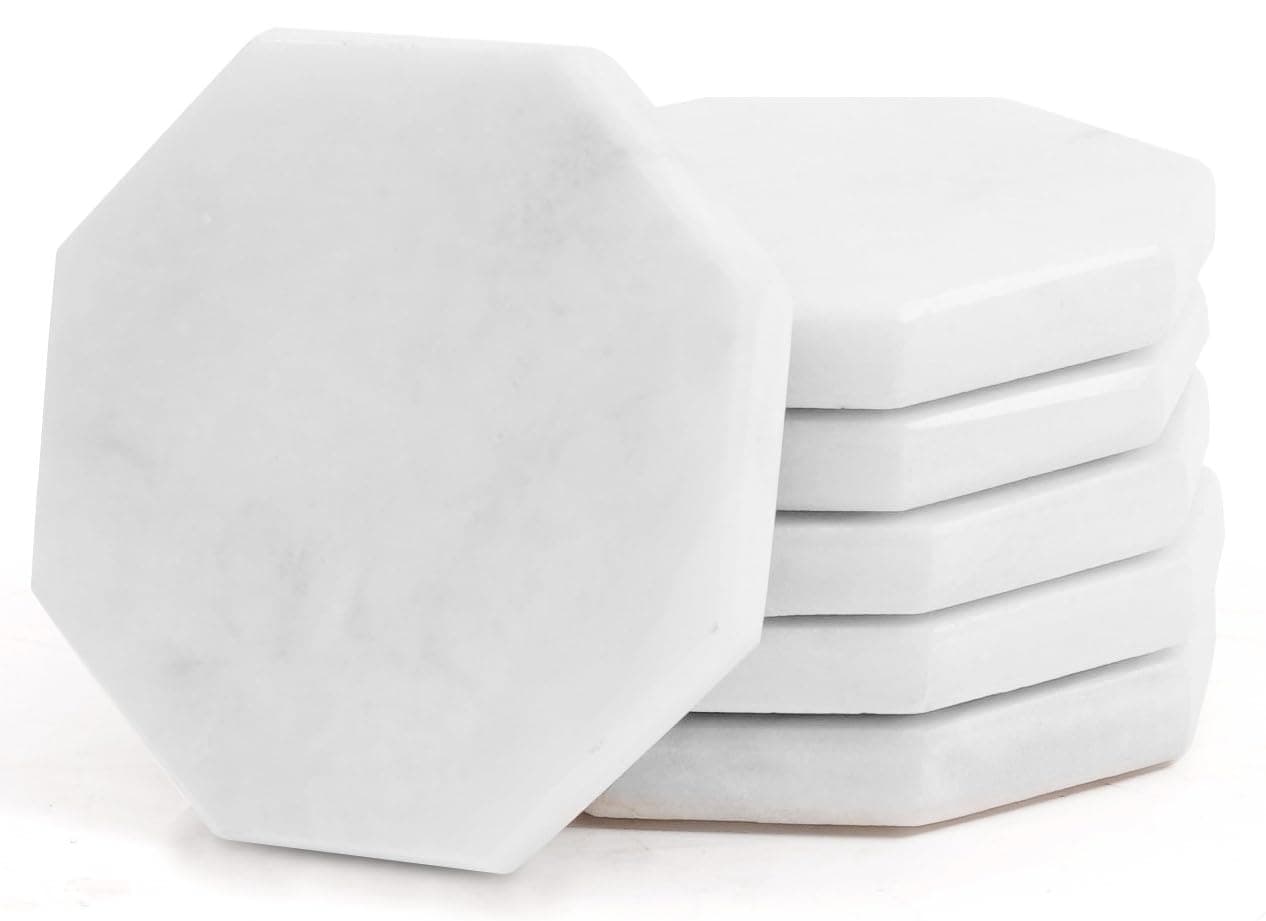 Radicaln Marble Coasters Star 35 Inches White Handmade Marble Drink Coasters for Home and Kitchen Drink Coaster Set of 6 Ideal Coaster for Drink