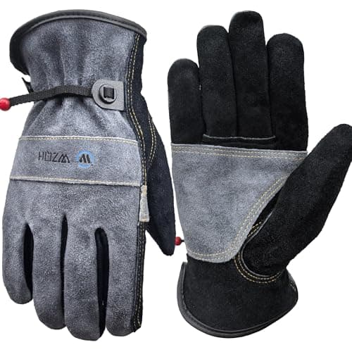 WZQH Leather Work Gloves for Men or Women Medium Glove for Gardening TigMig Welding Construction Chainsaw Farm Ranch etc Cowhide Cotton Lined Utility Firm Grip Durable GreyBlack M