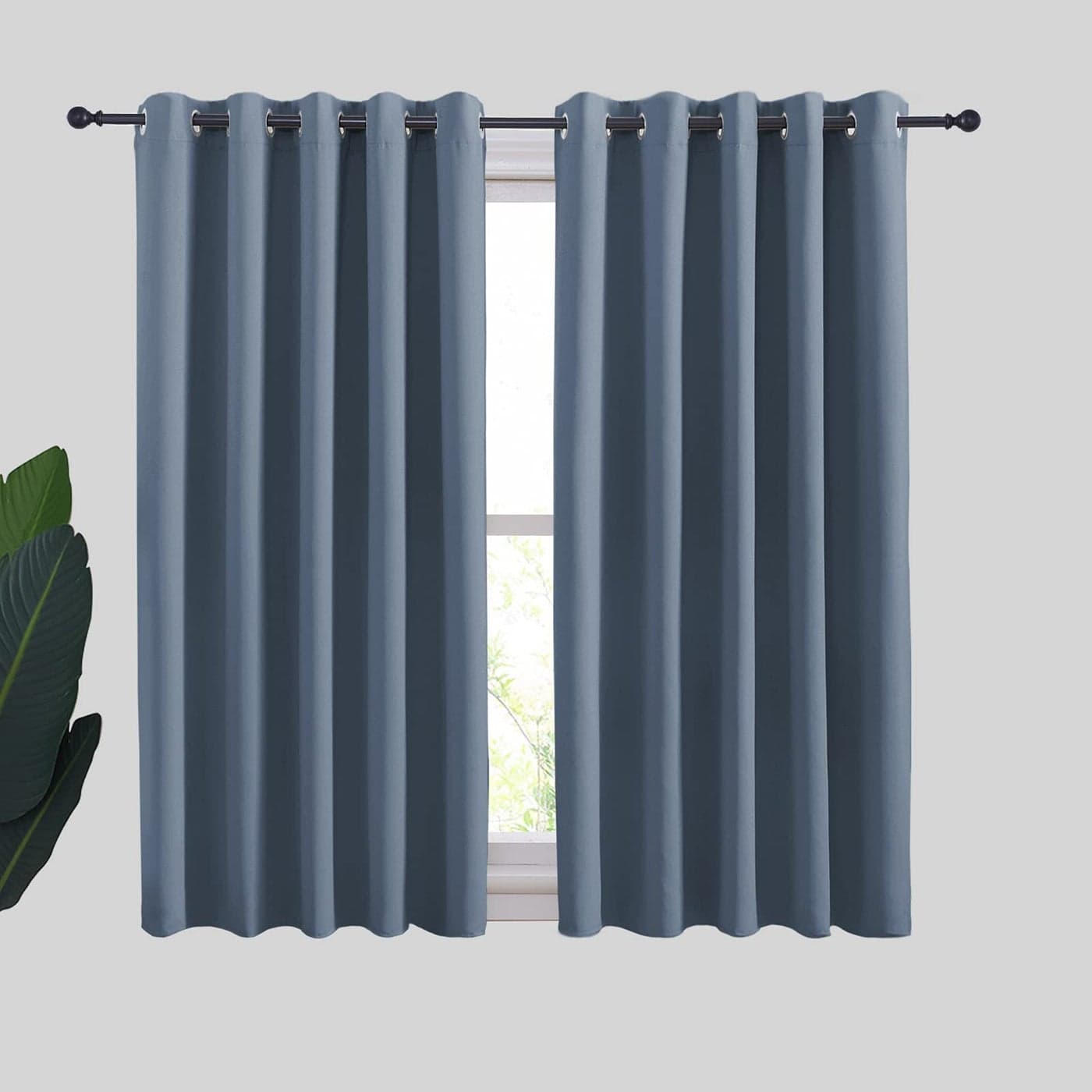 NICETOWN Thermal Insulated Curtains Blackout Draperies Window Treatment Solid Grommet Room Darkening Drape Panels for Bedroom Stone Blue Set of 2 70 by 54 inches Long