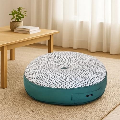The Furnishers Reversible 60x60x10 cm Woven Quilted Peacock Floor Cushion with Cotton Filler for Seating, Patio Seat, Meditation, Yoga, Pooja, Guests, Living Room, Bedroom, Large Size 24x24x4 Inch