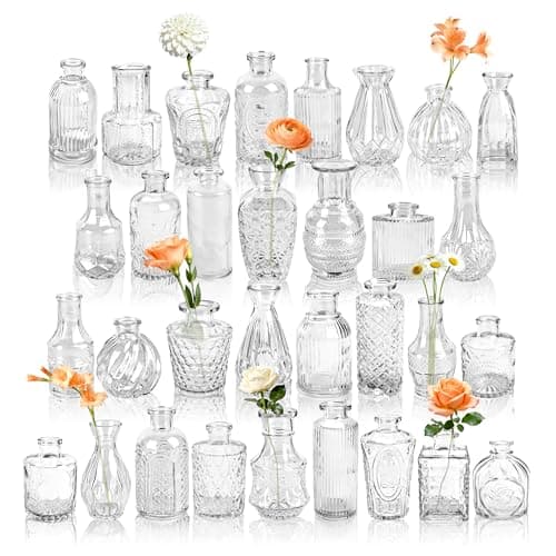 Der Rose Glass Bud Vases Set of 32 Small Clear Flower Vases for Rustic Wedding Centerpieces Table Decorations and Home Office Decor(Clear)