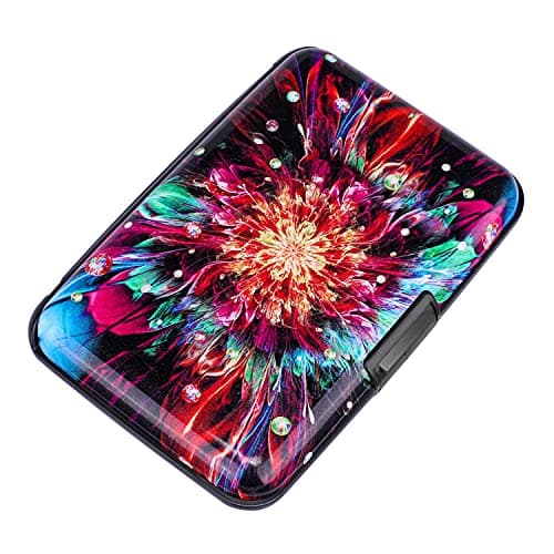 ELFISH Mini RFID Aluminum Wallet Credit Cards Holder Business Card Case Metal ID Case for Men Women (Gorgeous flower)