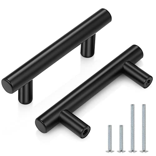 Probrico 30 Pack| 4 Inch Black Cabinet Handles with 2-1/2 Inch Hole Center Stainless Steel Cabinet Pulls Round T Bar Kitchen Cabinet Hardware Door Handles, Drawer Dresser Pulls,64mm Hole Centers