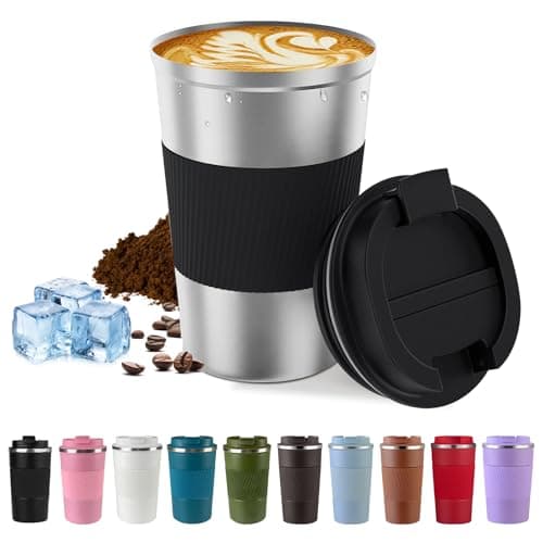 SPLMIFA Vacuum-Insulated Stainless Steel Travel Coffee Mug, Leak-Proof Reusable Coffee Cup with Lid -Keep Hot & Cold Drinks for Hours, Durable Insulated Tumbler for Men & Women(3rd-Silver black, 17OZ)