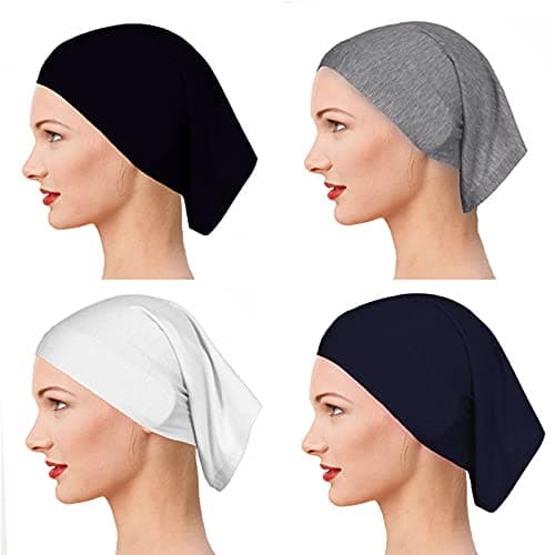 4pcs Hijab Undercaps for Women Black Under Scarf Tube Cap for Hijab Accessory Stretchy Solid Color Caps(4pcs-1)