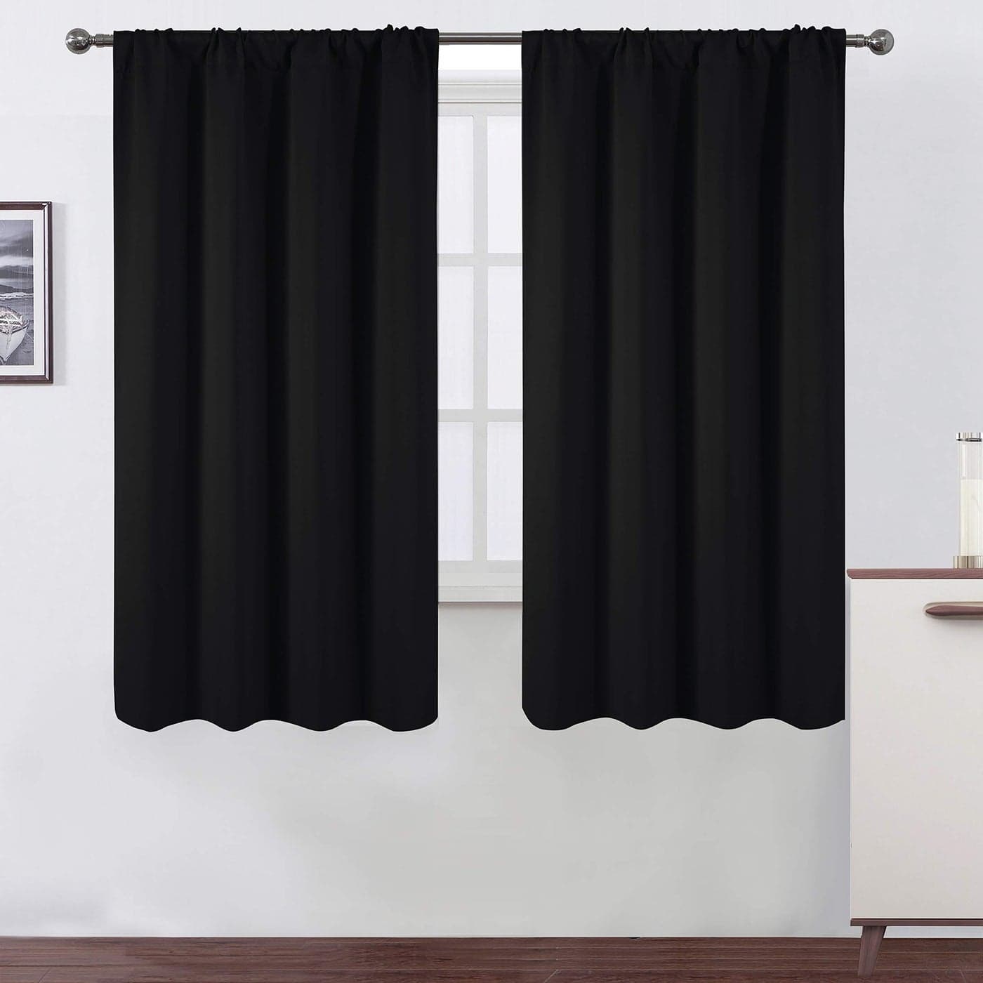 LEMOMO Black Blackout Curtains52 x 63 InchSet of 2 Panels Room Darkening Curtains for Bedroom