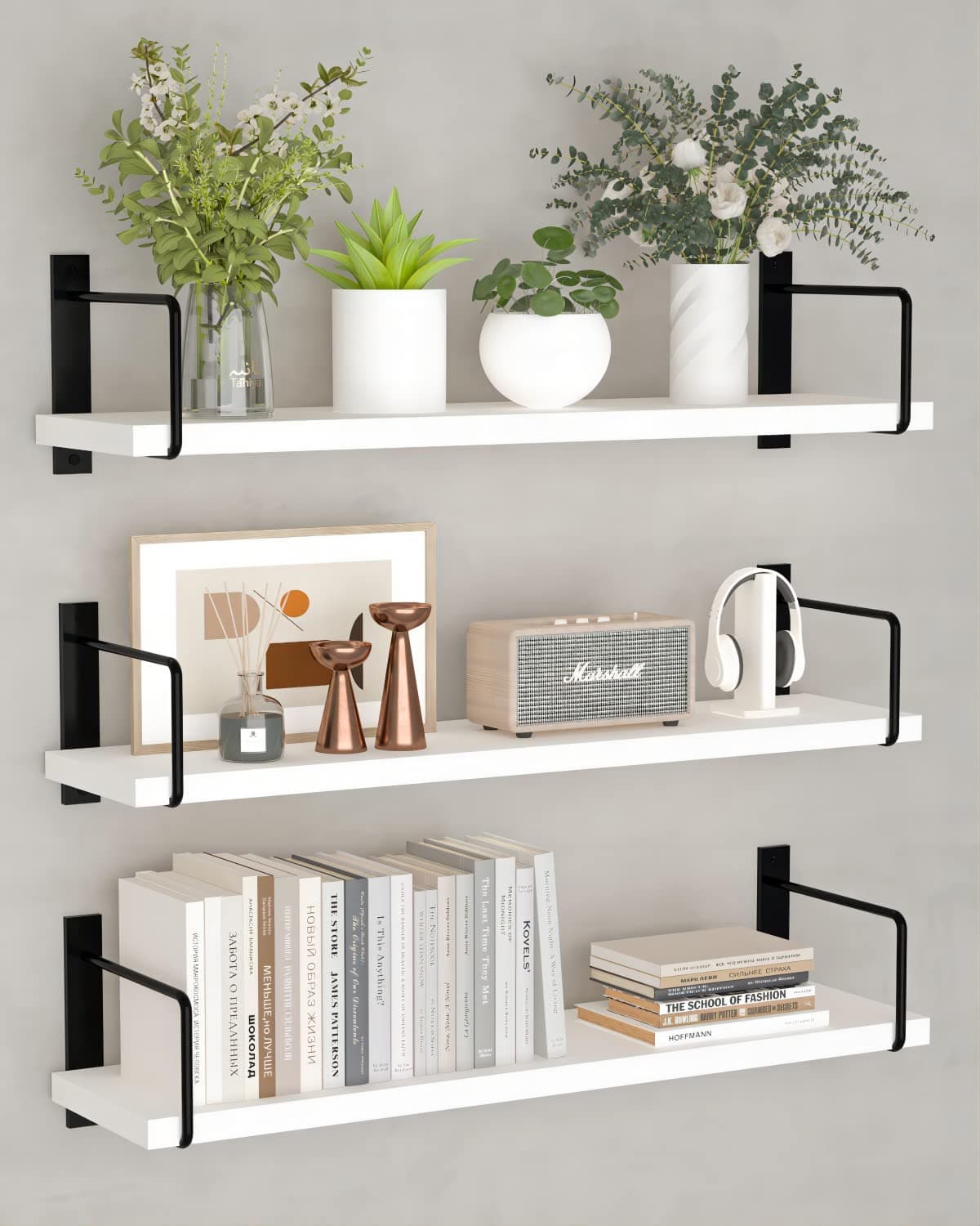 EALLRINEC Floating Shelves 24 Inches Easy to Install Wall Mounted Shelves Wall Shelves Set of 3 Rustic Wood Shelves for Wall Dcor Storage Shelves for Living Room White